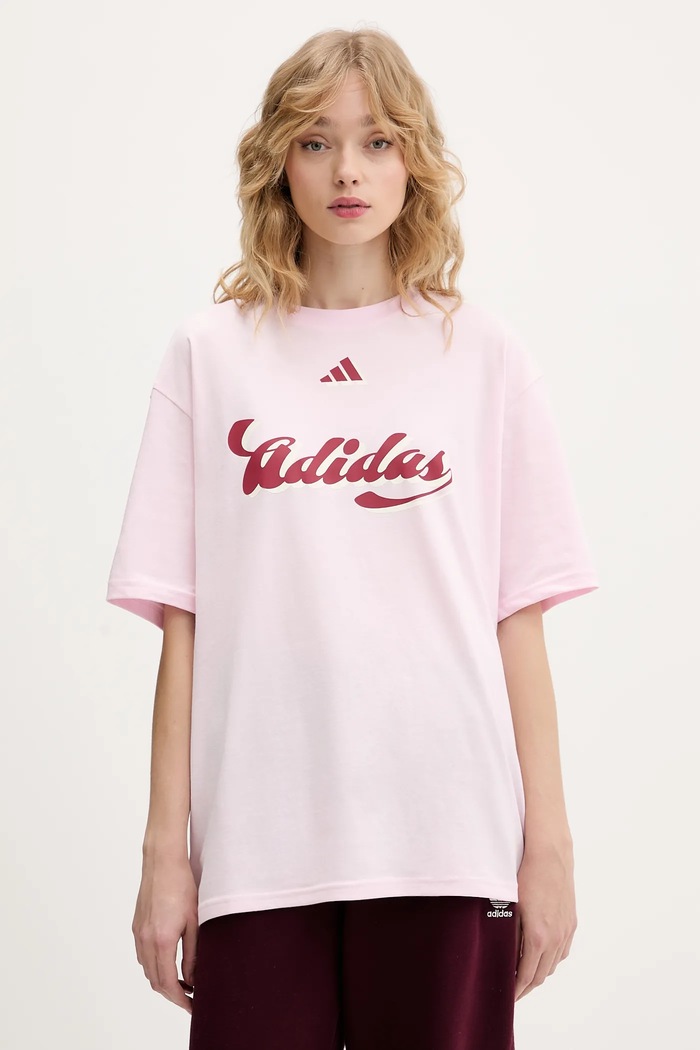 adidas t-shirt bawełniany House of Tiro nadruk różowy KB7169