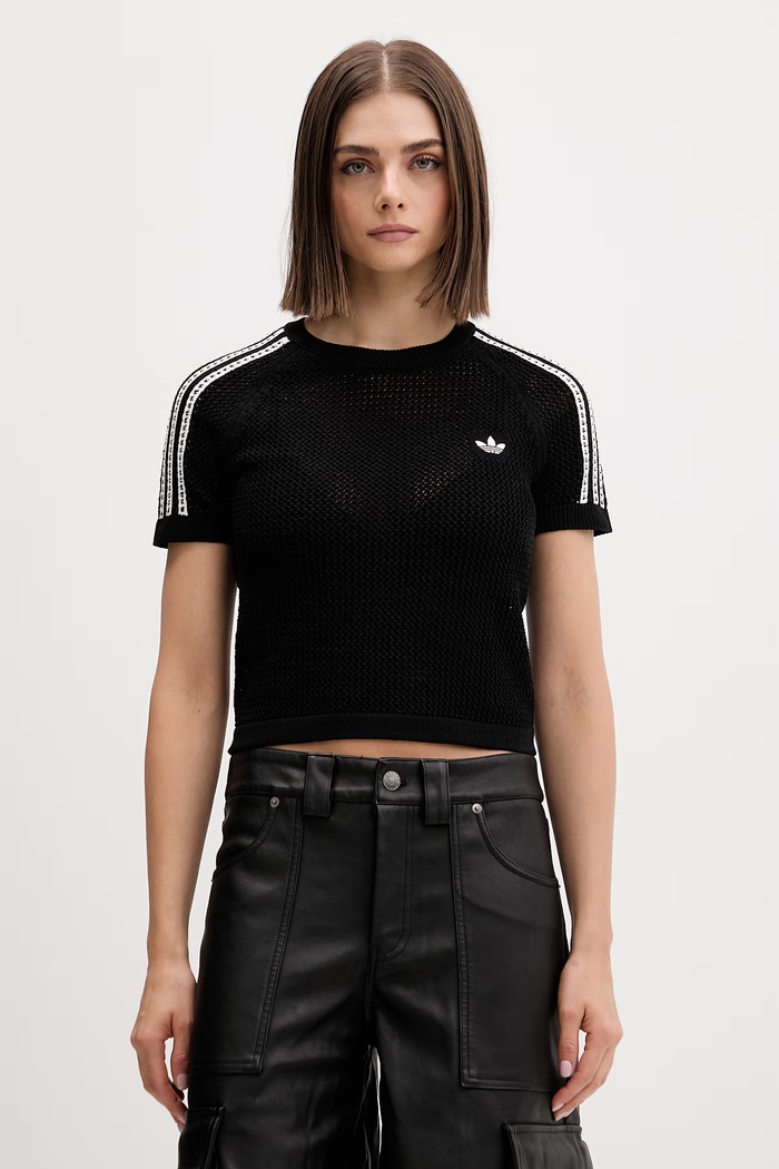 adidas Originals crop top pentru femei Crochet negru KC6481