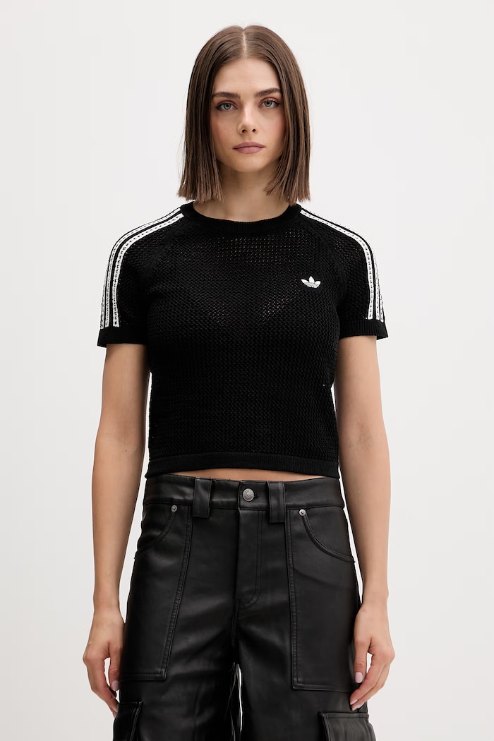 adidas Originals crop top pentru femei Crochet negru KC6481