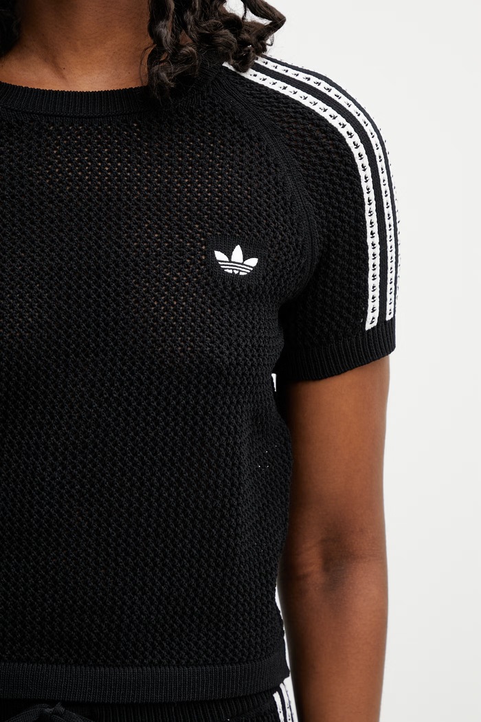 adidas Originals Crochet crop top women's black KC6481