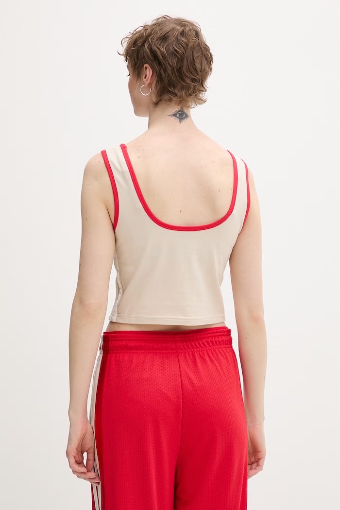 Îmbrăcăminte adidas crop top pentru femei, din bumbac cu elastan Stadium KE9575 bej