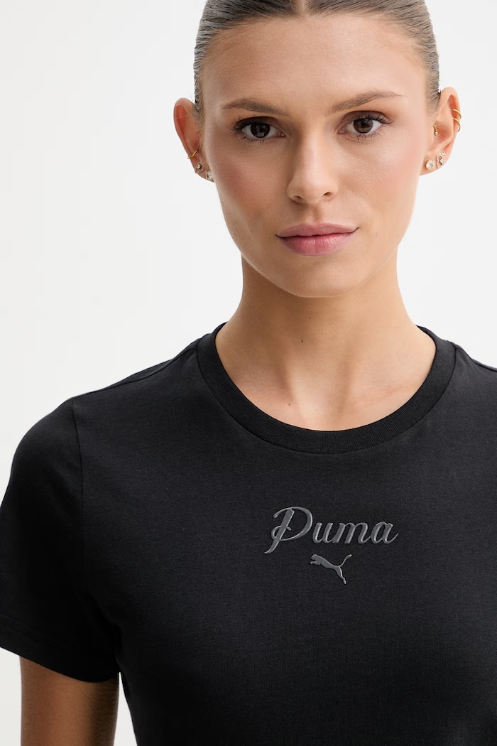 Puma kratka majica ženska bombažna Essential Script črna 691760