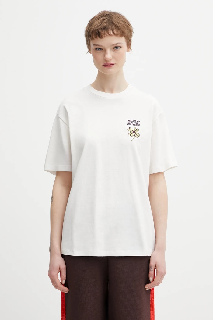 Carhartt WIP cotton t-shirt W SS Clover T-Shirt applique beige I036036.D6XX