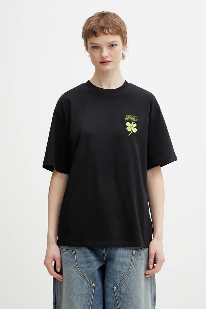 Carhartt WIP cotton t-shirt W SS Clover T-Shirt Planet friendly black I036036.89XX