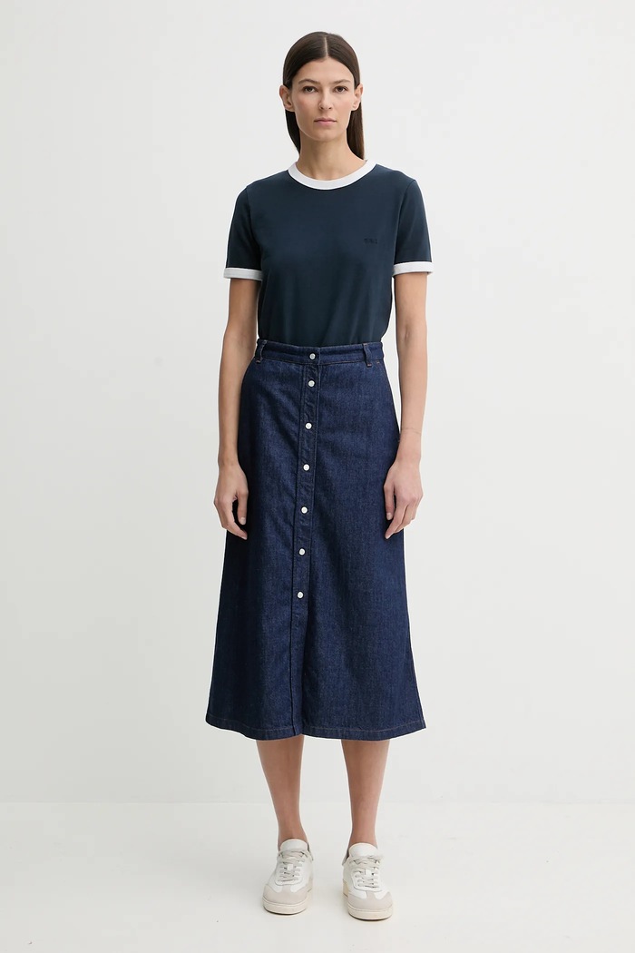 Pamučna majica A.P.C. T-SHIRT CROP MANCHE COURTE CONTRASTÉ COHBQ.F26550 mornarsko plava SS26