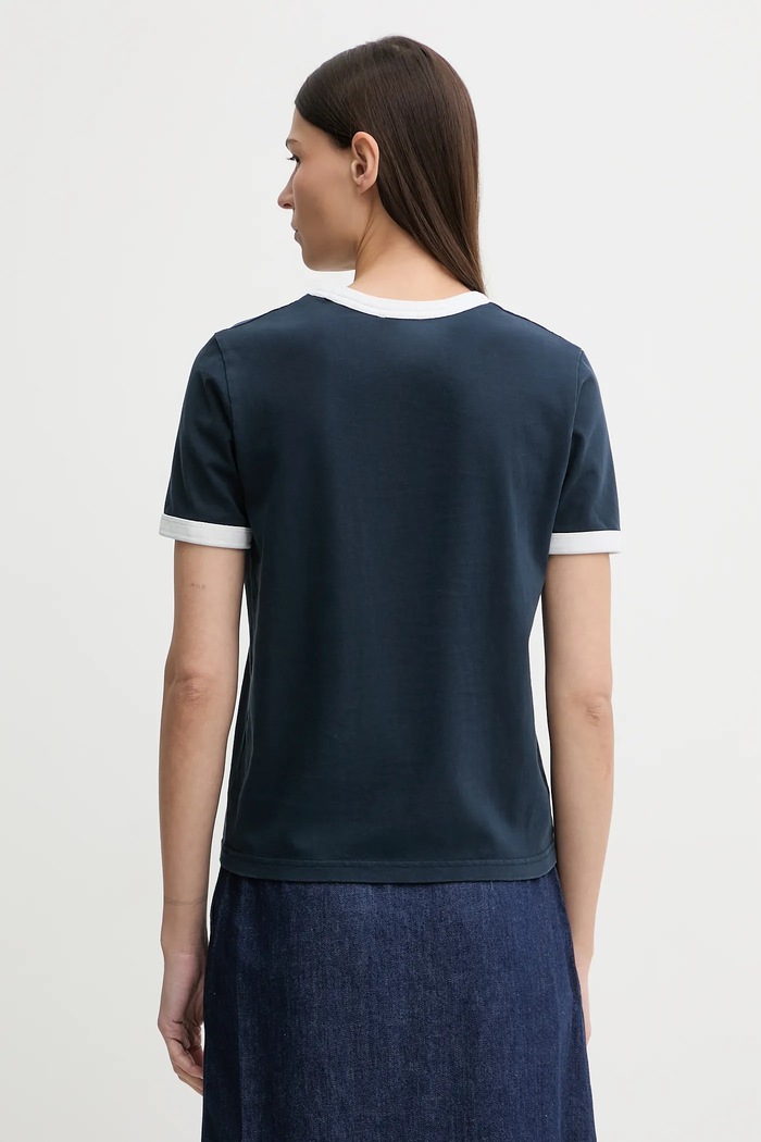 Odjeća Pamučna majica A.P.C. T-SHIRT CROP MANCHE COURTE CONTRASTÉ COHBQ.F26550 mornarsko plava