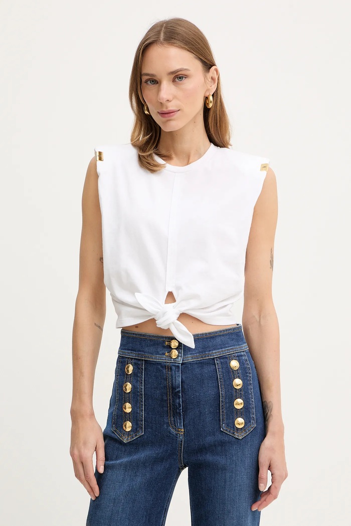 Pamučna majica Elisabetta Franchi casual bijela MA01161E2