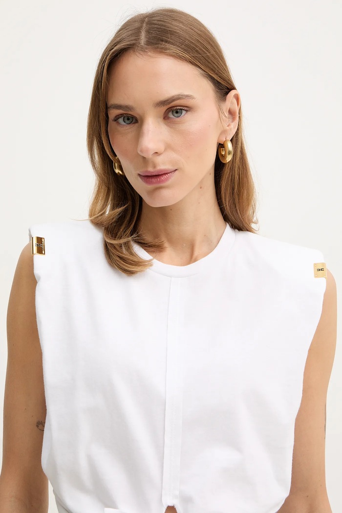Pamučna majica Elisabetta Franchi bijela MA01161E2