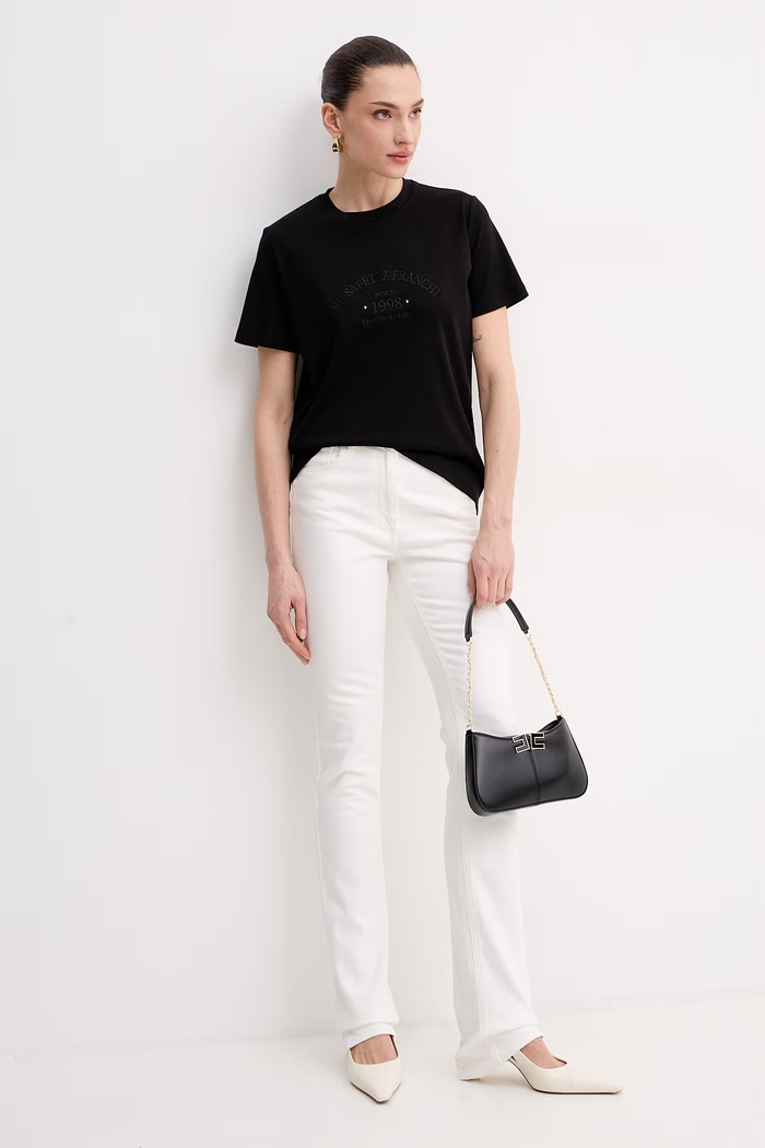 Elisabetta Franchi tričko dámske bavlnené MA01761E2 čierna SS26