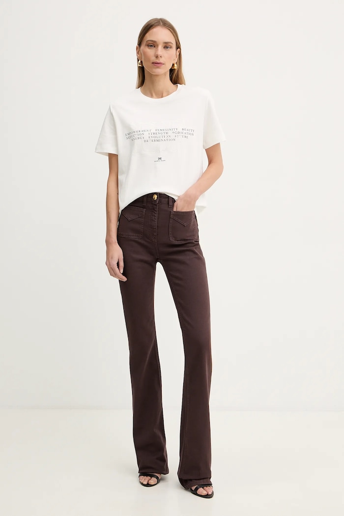 Elisabetta Franchi tricou din bumbac MA69P61E2 bej SS26