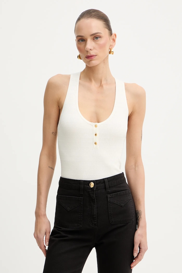 Elisabetta Franchi top selyemmel gombolós bézs TK75B61E2