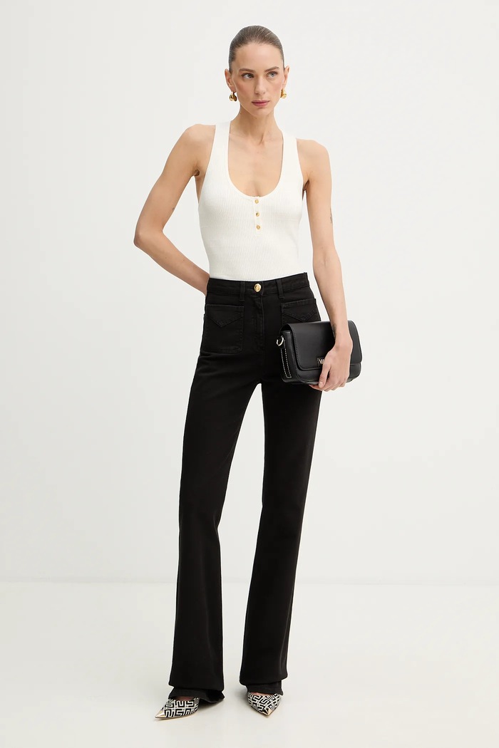 Elisabetta Franchi top selyemmel TK75B61E2 bézs SS26