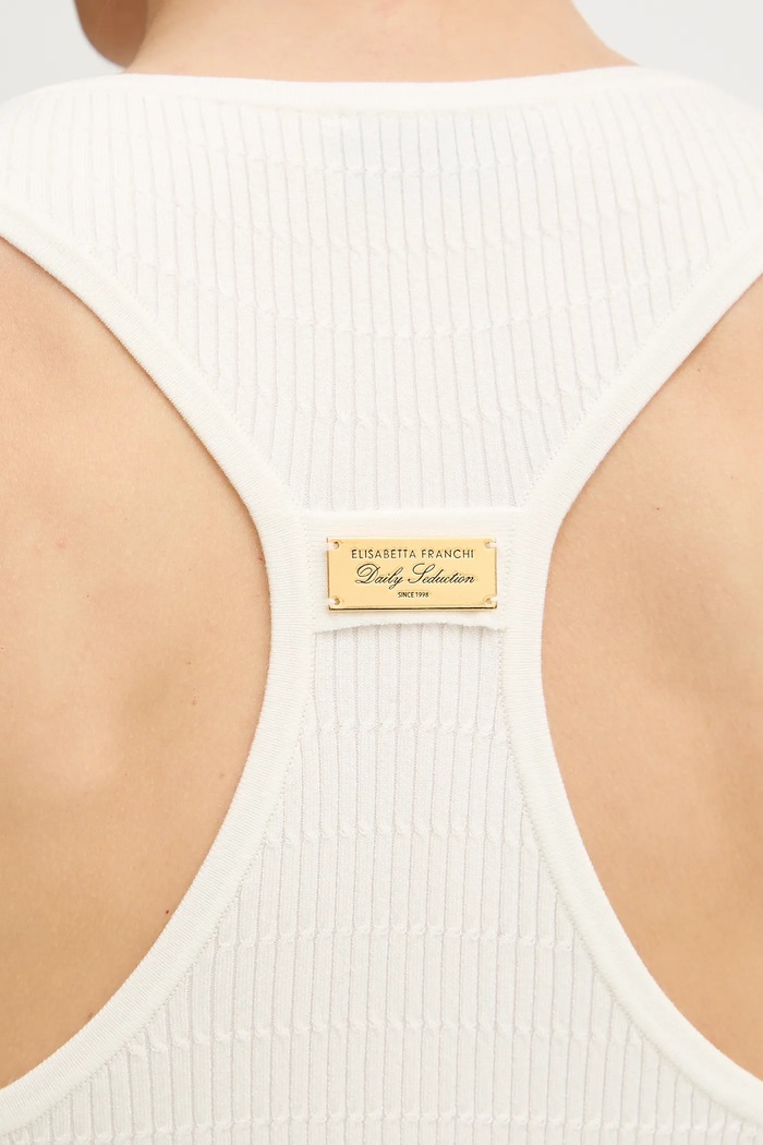 Elisabetta Franchi top selyemmel TK75B61E2 bézs