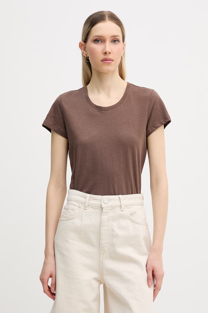 Mos Mosh t-shirt da donna in cotone Safina marrone 176800