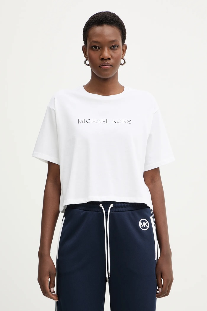 Памучна тениска MICHAEL Michael Kors свободна бежов MR651Z797J