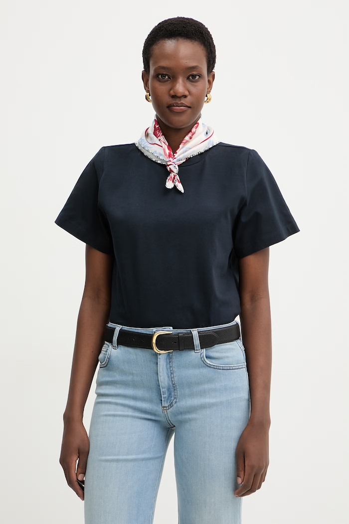 Marella t-shirt damski bawełniany z elastanem Emme by Marella granatowy 2615971041200