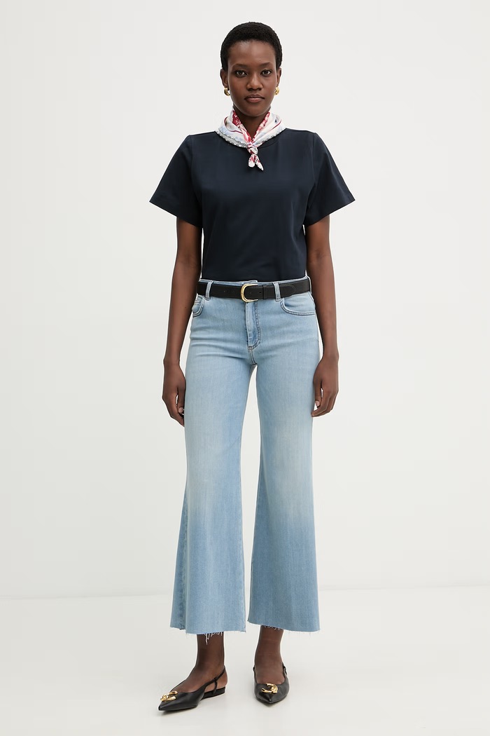 Marella t-shirt damski bawełniany z elastanem Emme by Marella 2615971041200 granatowy SS26