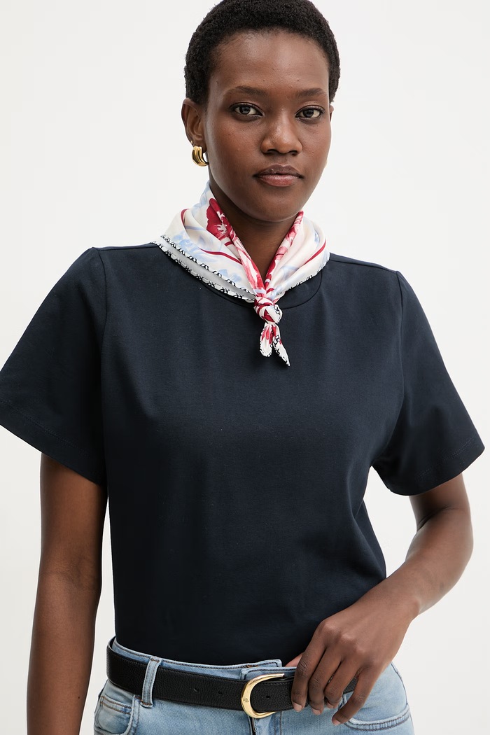 Marella t-shirt damski bawełniany z elastanem Emme by Marella granatowy 2615971041200