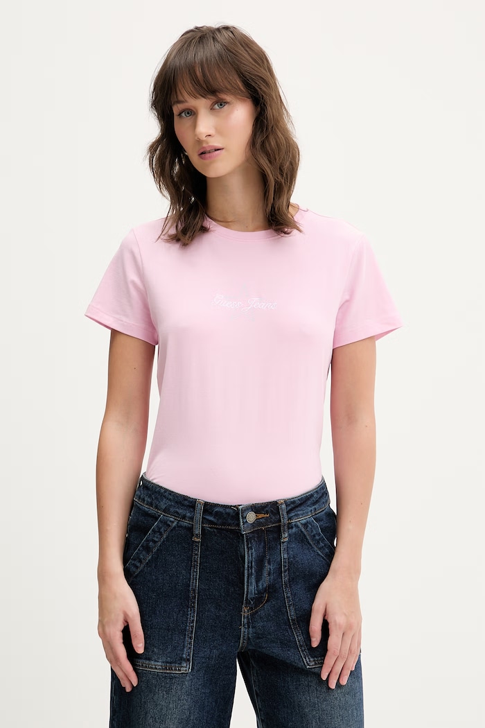 Футболка Guess Jeans с эластаном розовый W6RI18.J1314