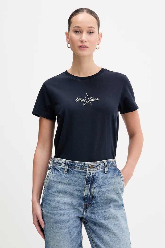 Tričko Guess Jeans nášivka námořnická modř W6RI18.J1314