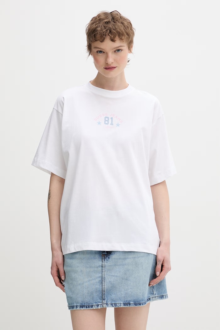 Guess Jeans tricou din bumbac imprimeu alb W6RI20.K8HM0