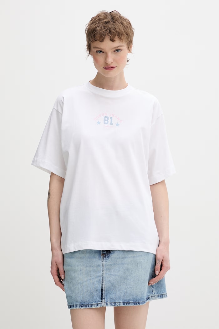 Guess Jeans tricou din bumbac imprimeu alb W6RI20.K8HM0