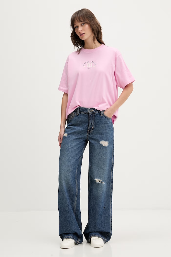 Guess Jeans tricou din bumbac W6RI20.K8HM0 roz SS26