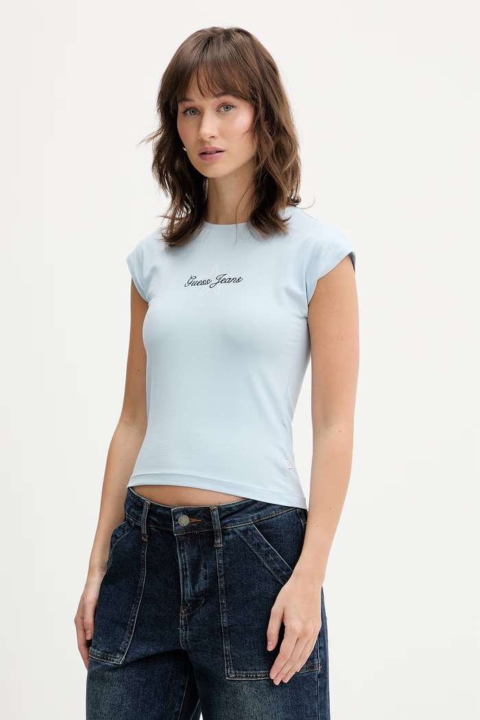Tričko Guess Jeans nášivka modrá W6RI21.J1314