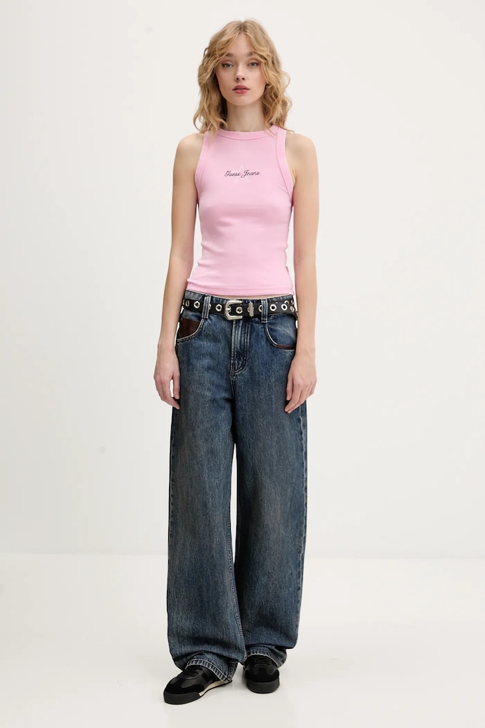 Top Guess Jeans W6RP23.KA0H1 ružová SS26