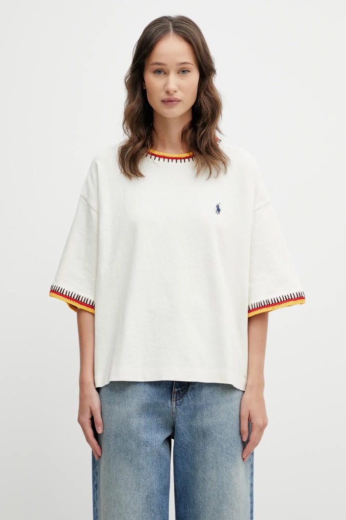 Polo Ralph Lauren tricou din bumbac 10/1 OE JERSEY bumbac bej 211A96265001