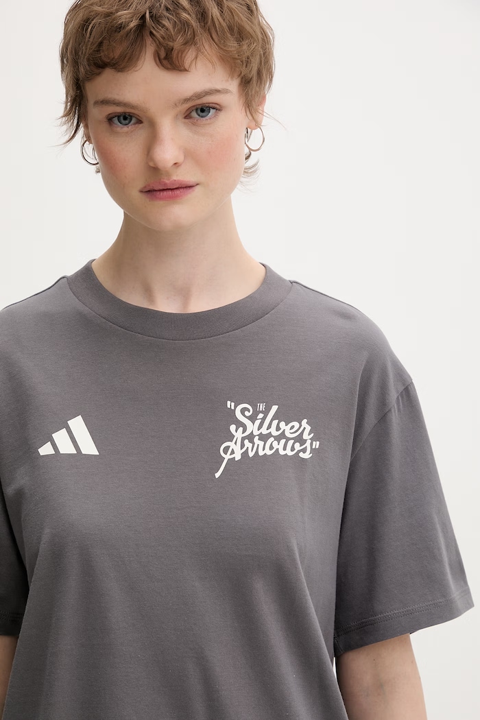 Adidas t-shirt damski bawełniany x Mercedes szary KR3565