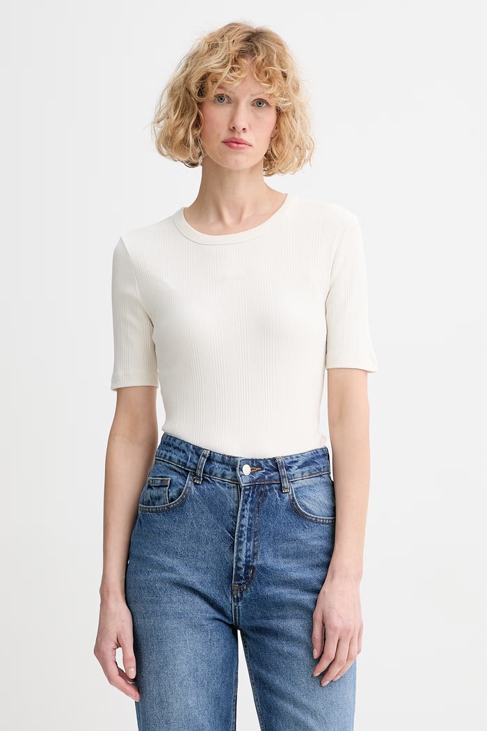 Calvin Klein basic tričko dámske bavlnené s elastanom béžová LV044F211G