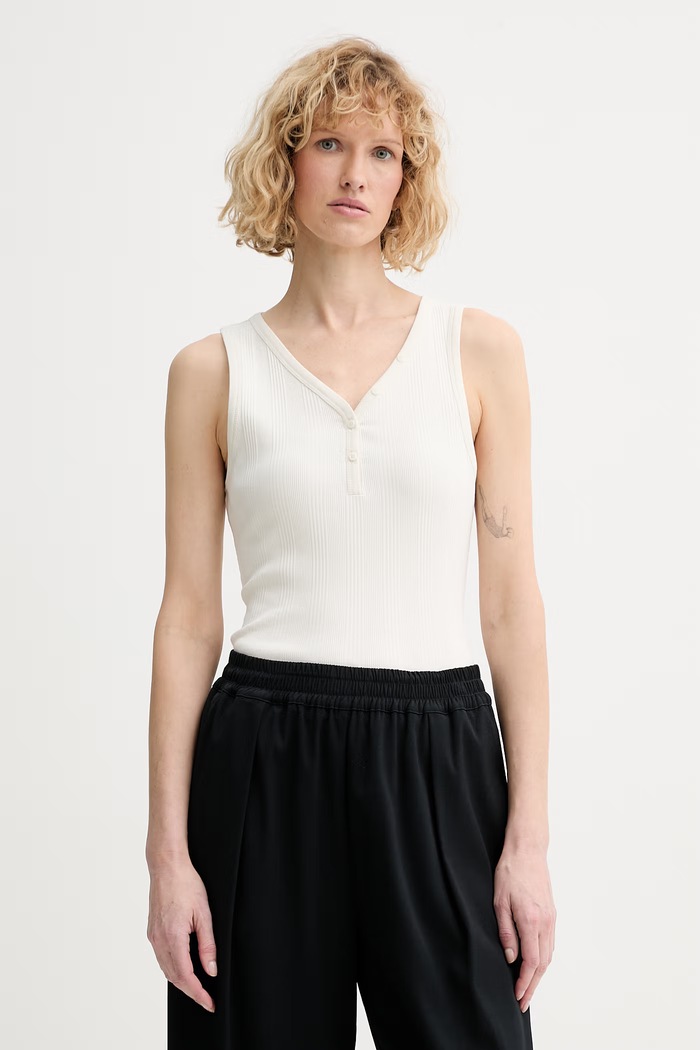 Calvin Klein τοπ γυναικείο βαμβακερό με ελαστάν μπεζ LV044F213G