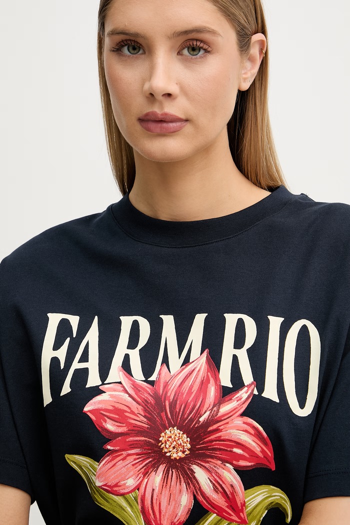 Barbour tričko dámske bavlnené x Farm Rio tmavomodrá LTS0736
