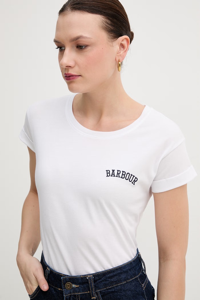 Βαμβακερό μπλουζάκι Barbour λευκό LTS0718