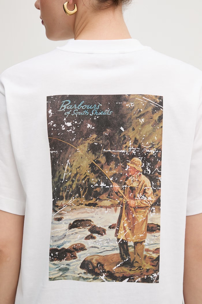 Βαμβακερό μπλουζάκι Barbour Kirby LTS0722 λευκό