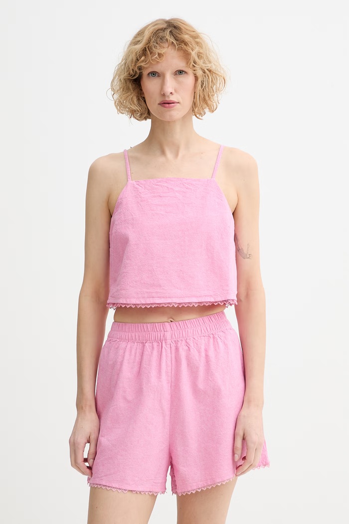 American Vintage crop top γυναικείο βαμβακερό ροζ FEO07A