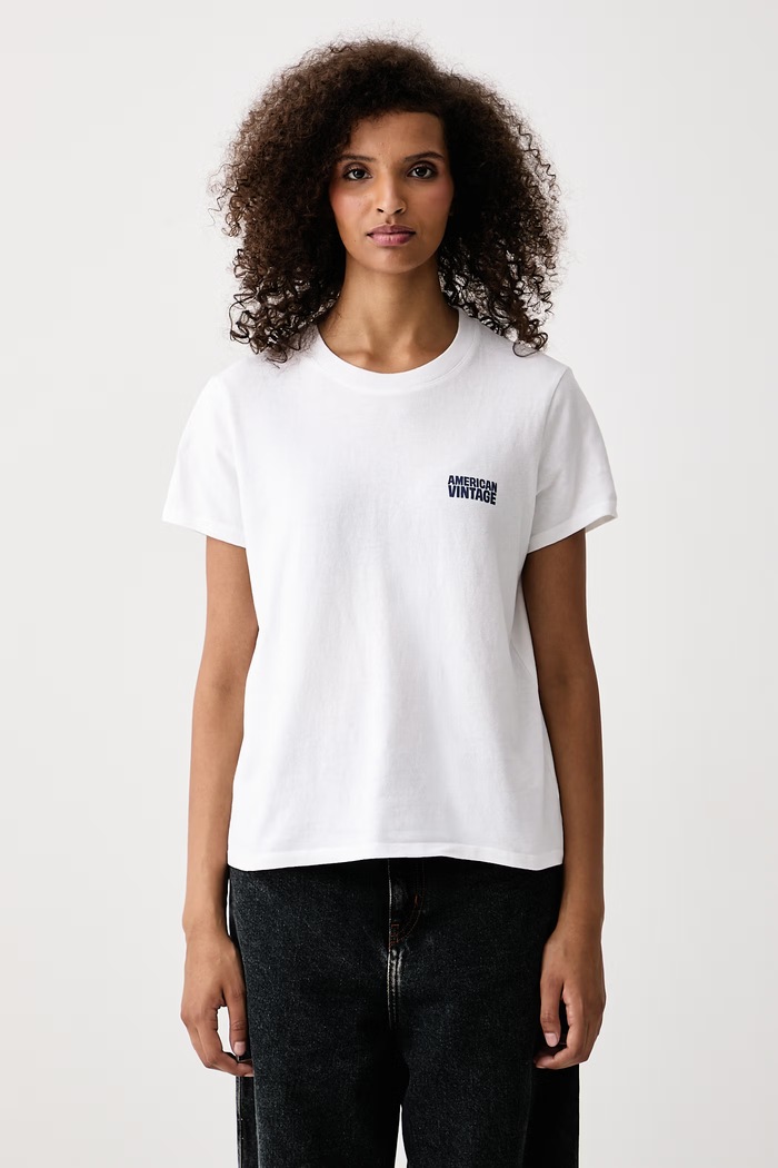 American Vintage T-shirt damski bawełniany biały YKO02C