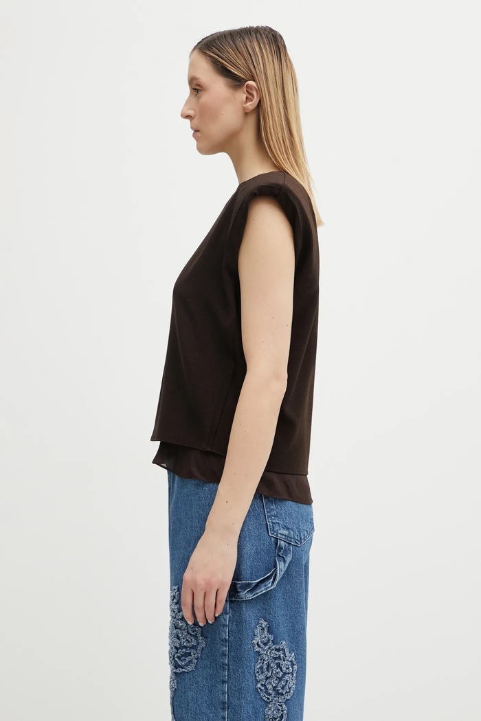 Rotate bluzka damska gładka 1152111667 brązowy SS26