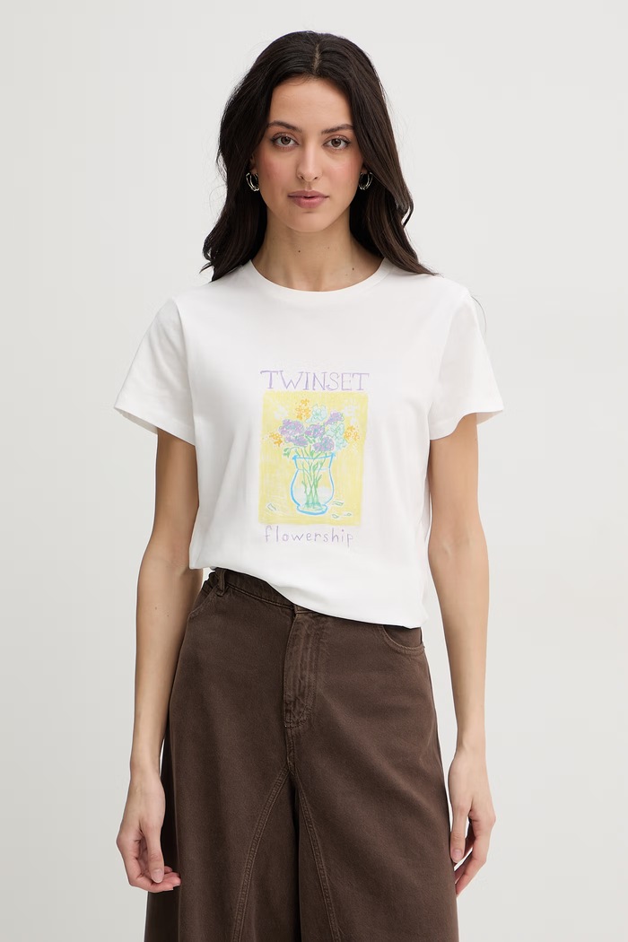 Twinset T-shirt γυναικείο βαμβακερό λευκό 261TP2341