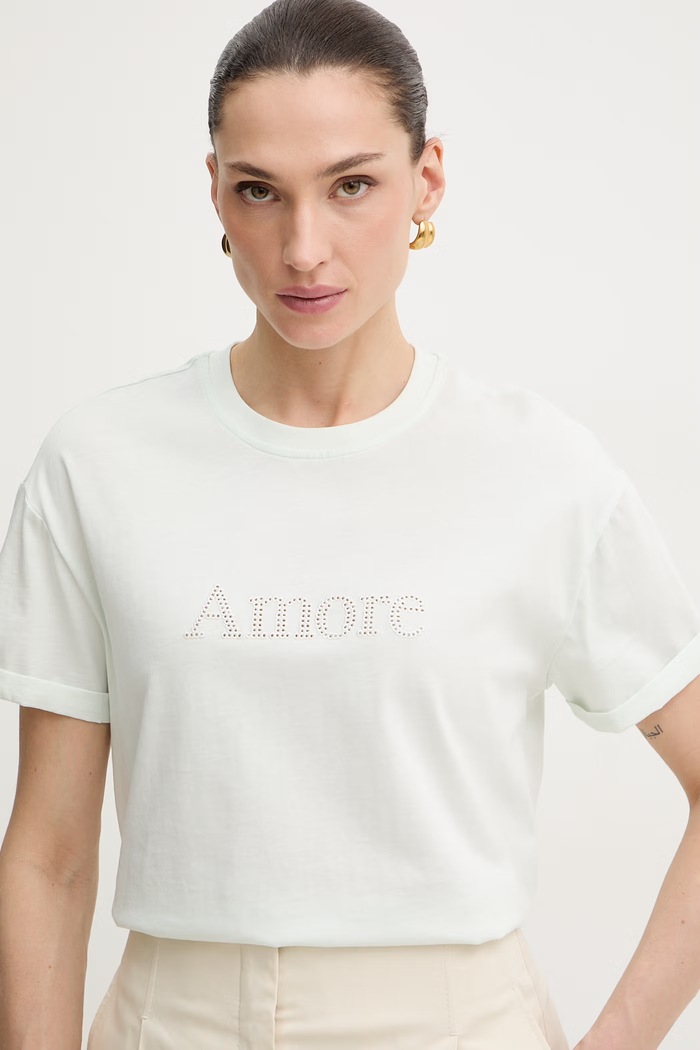 Twinset t-shirt bawełniany turkusowy 261TP2343