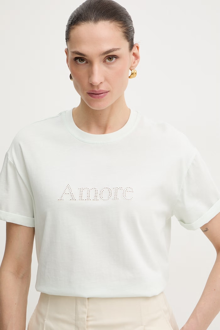 Twinset t-shirt bawełniany turkusowy 261TP2343