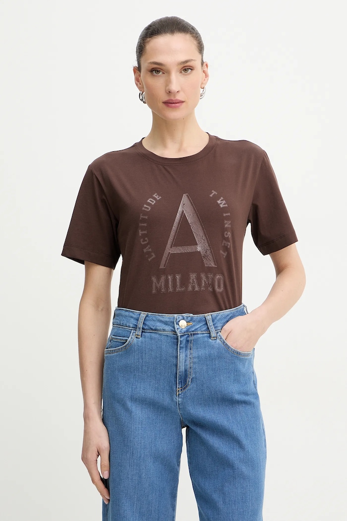 Μπλουζάκι Twinset κανονικό καφέ 261AP2163