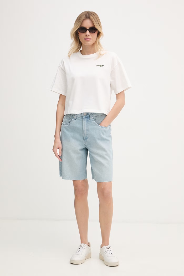 Lacoste crop top dámský bavlněný TF7605 bílá SS26