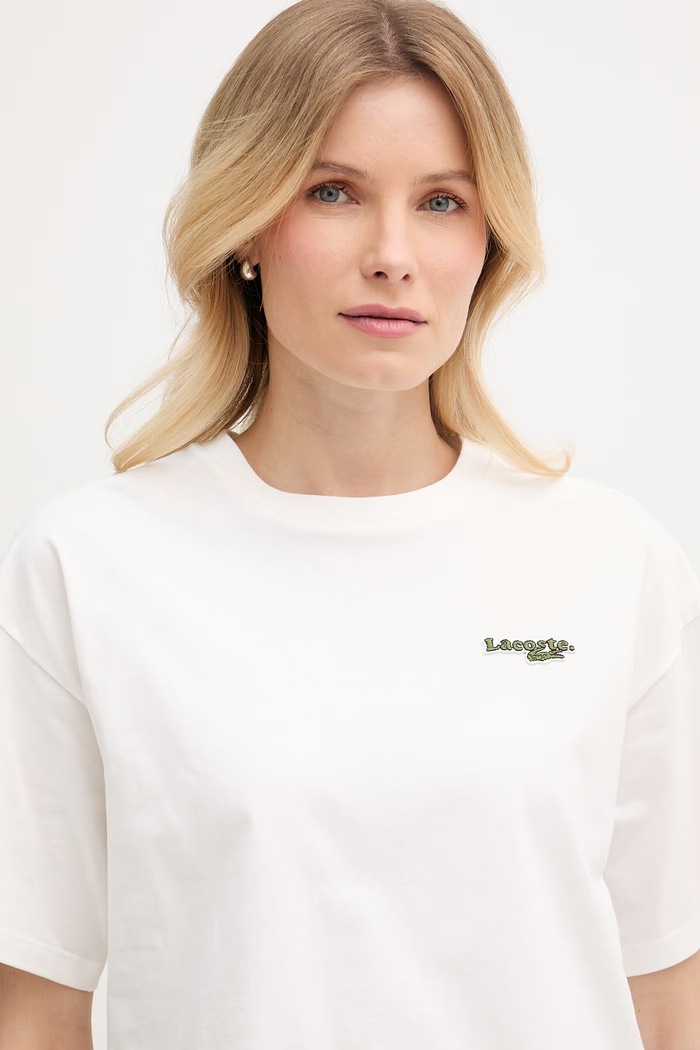 Lacoste crop top dámský bavlněný bílá TF7605
