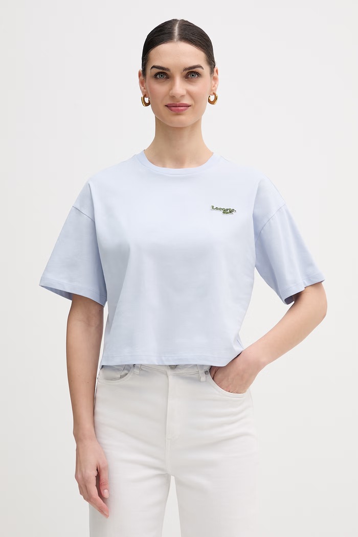 Lacoste Κροπ τοπ Γυναικείο βαμβακερό απλικέ μπλε TF7605