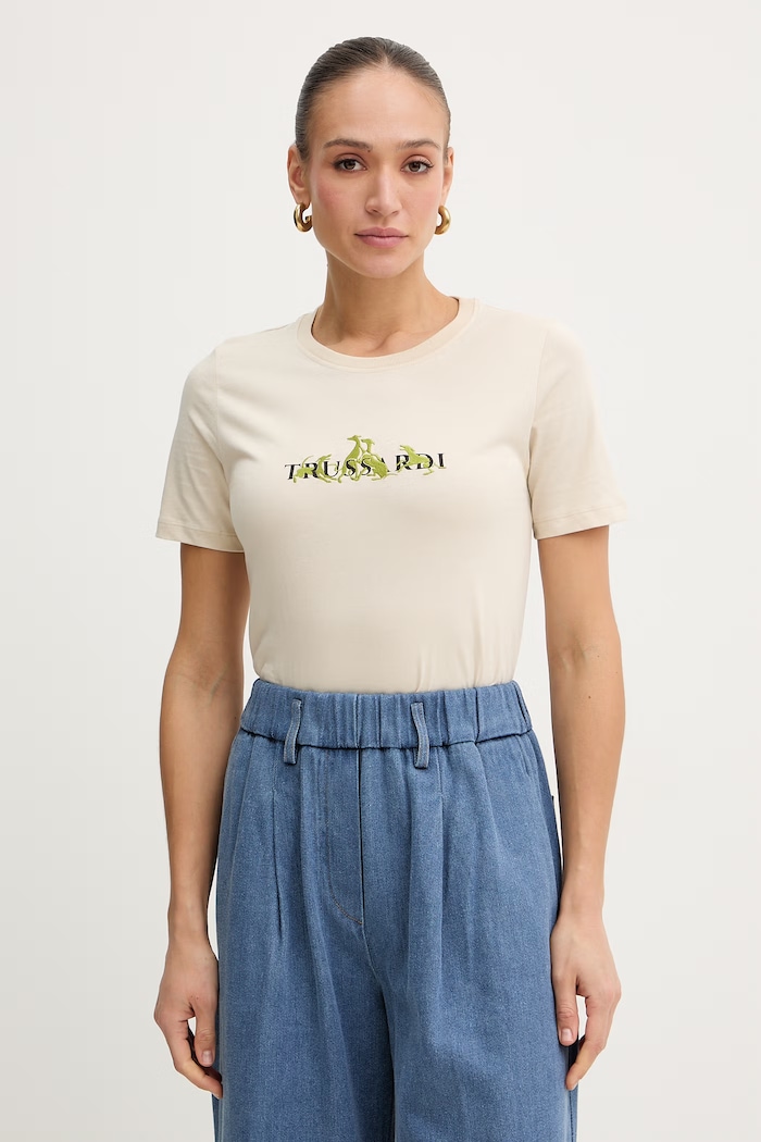 Trussardi tricou din bumbac imprimeu bej G1336000245N