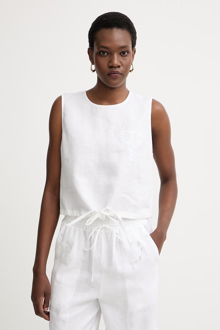 Twinset top pentru femei, din in alb 261TT2303