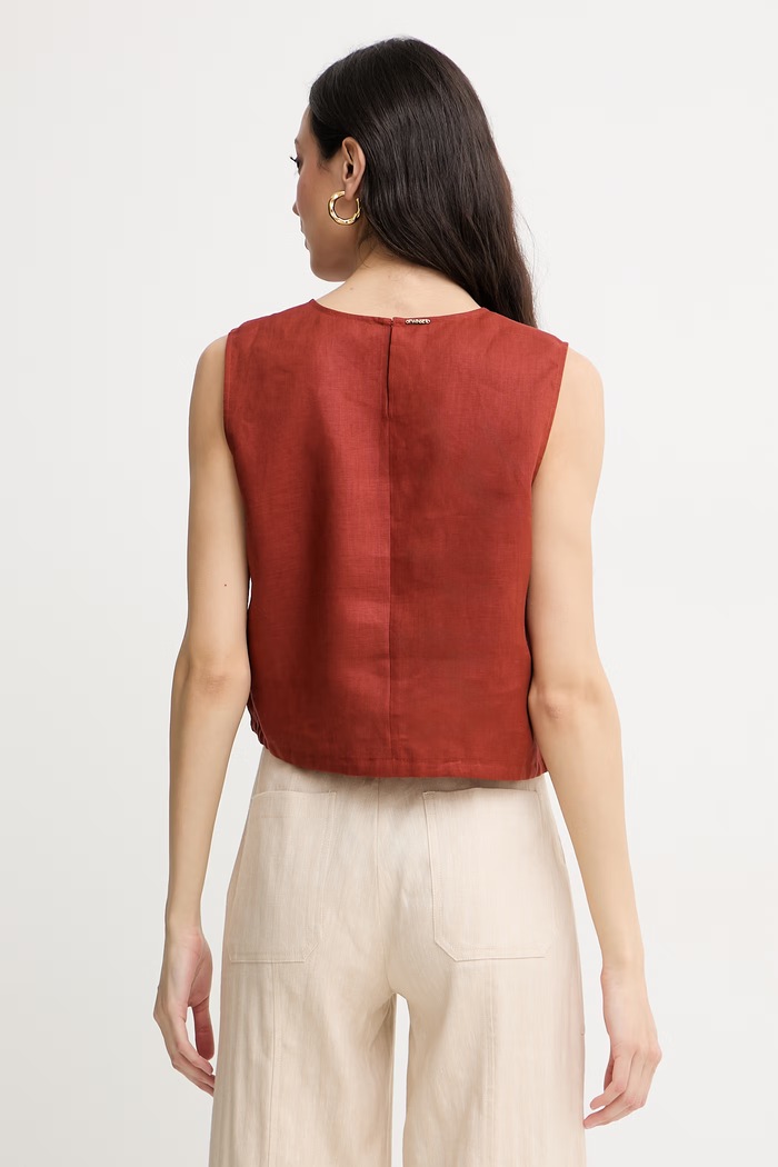 Odzież Twinset top damski lniany 261TT2303 brązowy