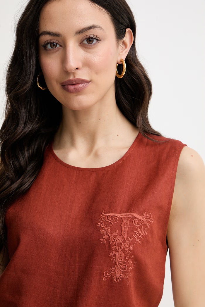 Twinset top damski lniany brązowy 261TT2303